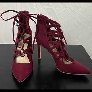 New maroon lace up pumps